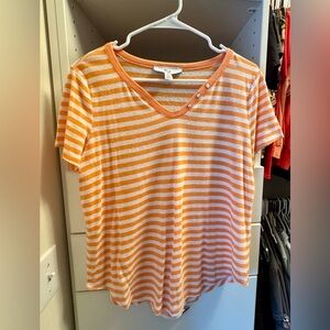 Orange and White Striped Short Sleeve Top